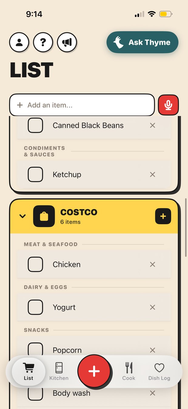 The Trepo grocery list on a phone, built around what is missing